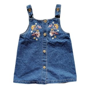 Daisy Fuentes 24M Denim Dress Floral Embroidery 100% Cotton Adjustable Straps